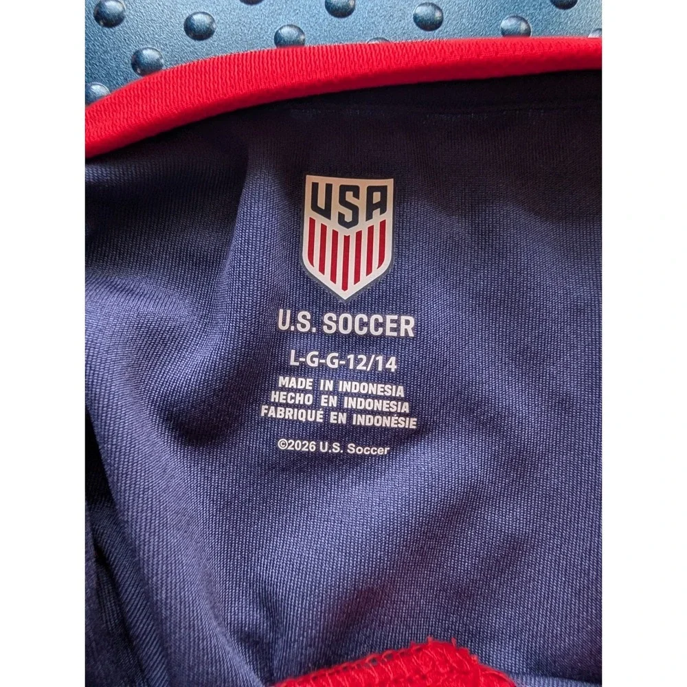US Soccer Boys Jersey Navy Blue Red White V-Neck Shirt Size L 12-14 NEW